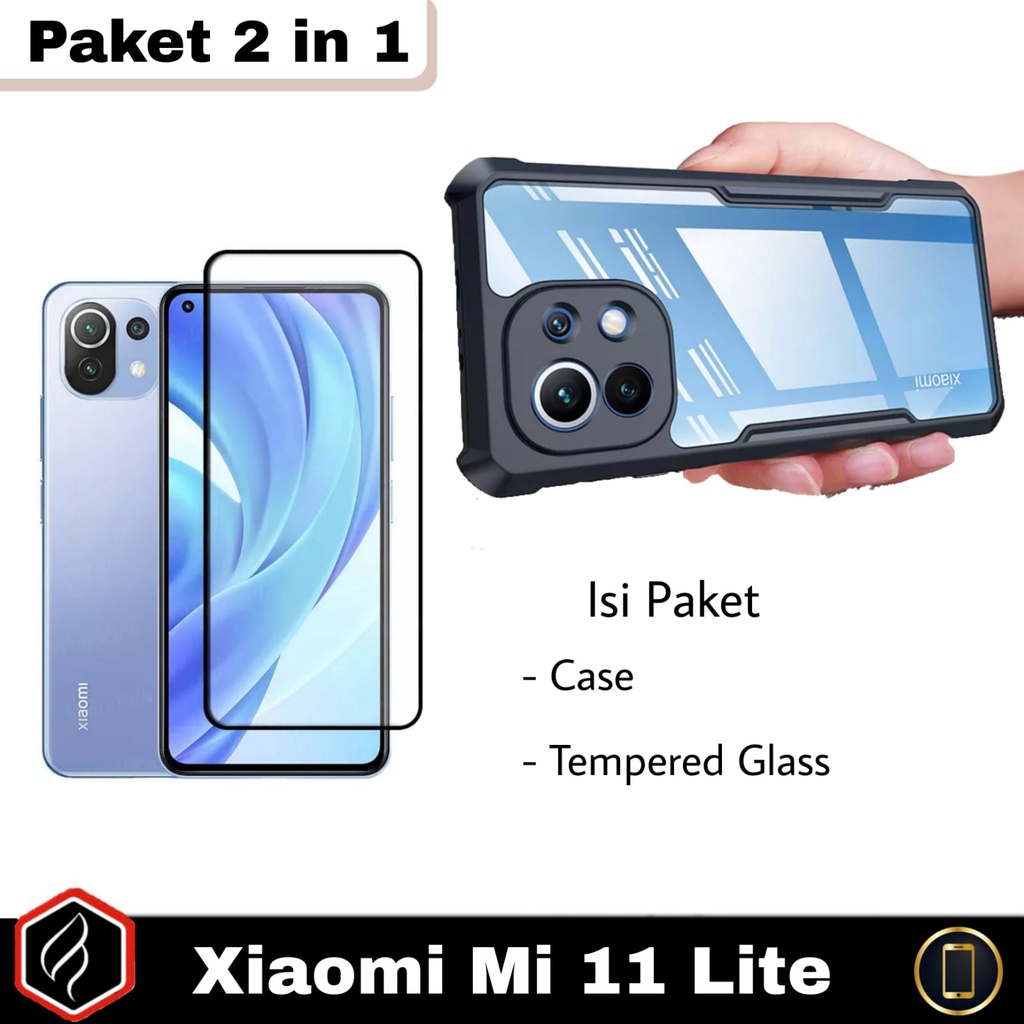 Paket 2 in 1 XIAOMI Mi 11 lite / 11 Lite 5G Case shockproof Transparan Free Anti Gores Layar Full Cover | Case Fusion