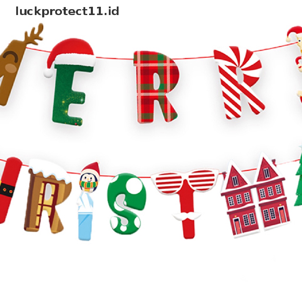 //HG&amp;ID// 1PCS Merry Christmas Banner Wall Hanging Garland Xmas Tree Pattern Bunting Flag .