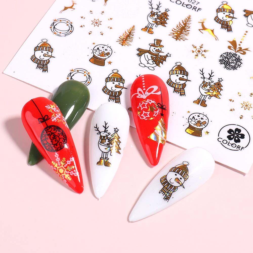 Agustina Natal Stiker Kuku Wanita Musim Dingin Bronzing Manikur Aksesoris Santa Claus Snowman Nail Art Dekorasi