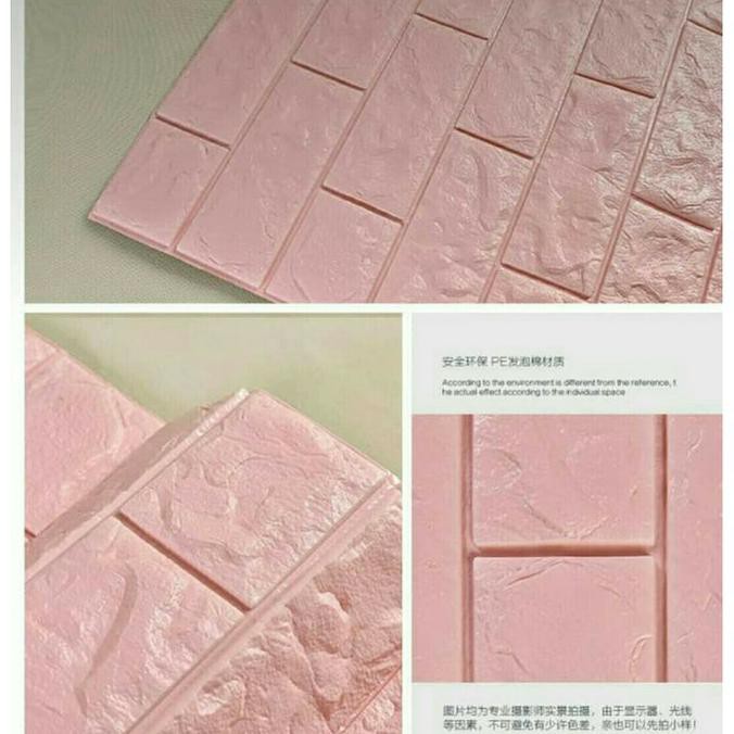 Terlaris Wallpaper Dinding 3D Rona Zt0106 Motif Batu Bata-Pink Terlaris