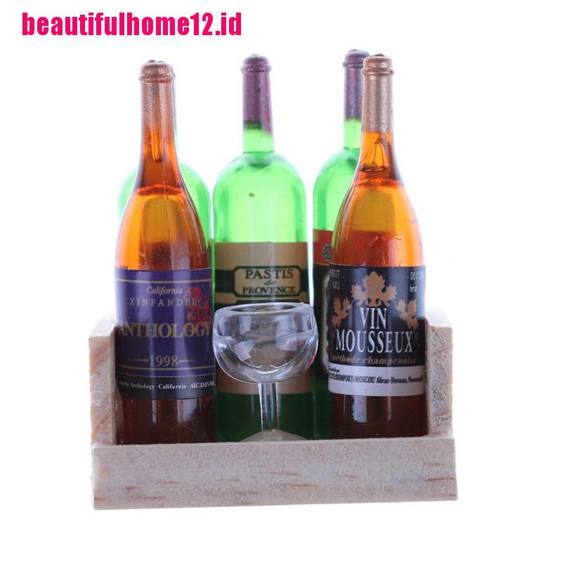 【beautifulhome12.id】Wine Juice Bottles Cup Wood Rack 1:12 Dollhouse Drink Miniature Accessory