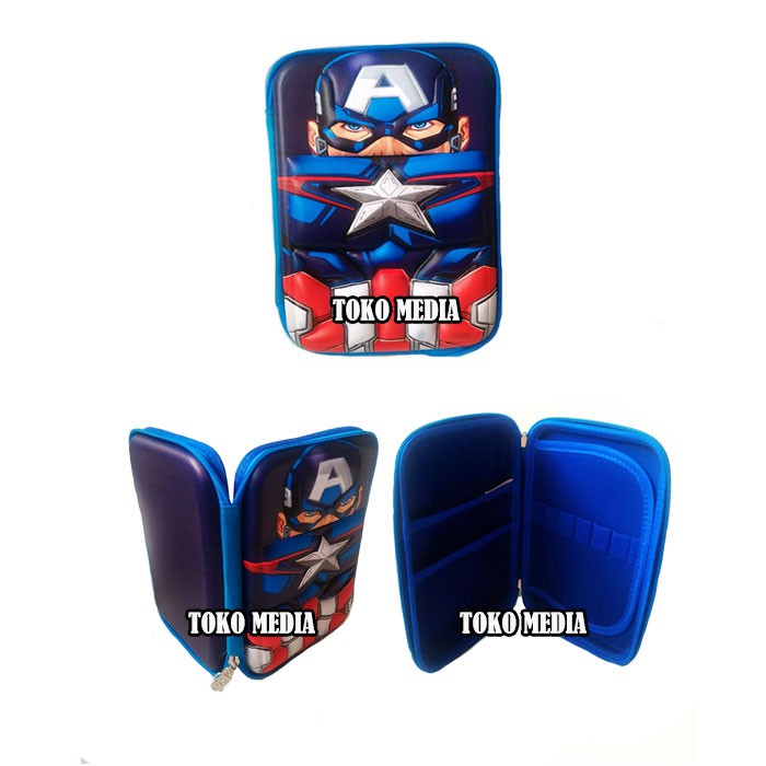 Kotak / Tempat Pensil Ala Smiggle Motif SUPERHERO Bagus Murah-2. KAPTEN AMERIKA