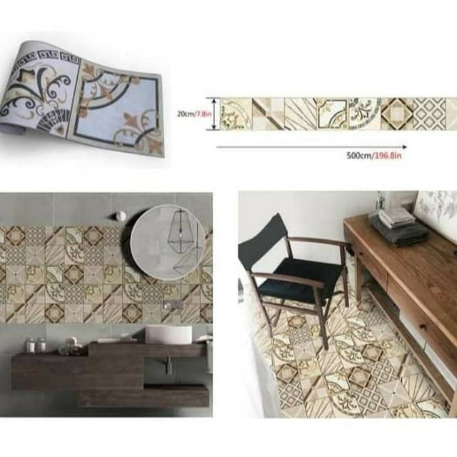 Wallpaper/sticker lantai motif tegel vintage A