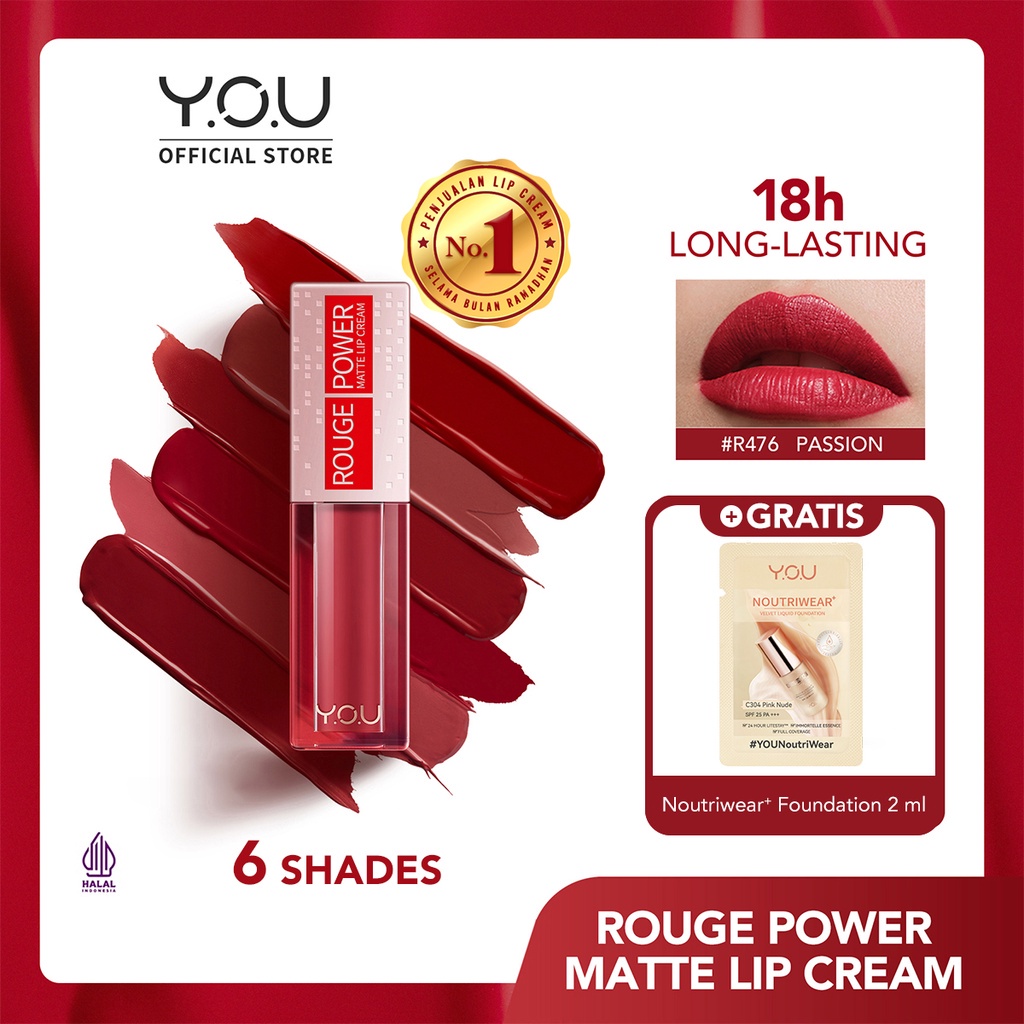 [TARABABYSTORE] YOU Rouge Power Matte Lip Cream | Matte Finish, Tahan Lama, Nourishing, with Manuka Honey