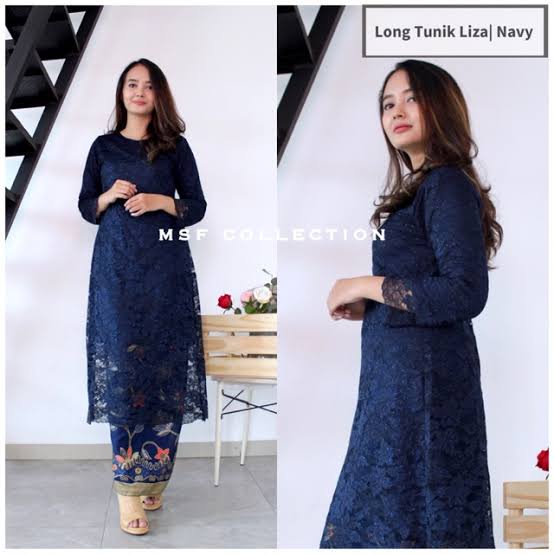 ￼ATASAN TUNIK/KEBAYA TUNIK/KEBAYA BROKAT/KEBAYAMODERN/KEBAYA WANITA/BAJU WANITA/PAKAIN WANITA Navy