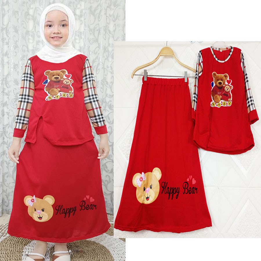 SET BAJU DAN ROK HAPPY BEAR ANAK SETELAN 4-12tahun GL FASHION