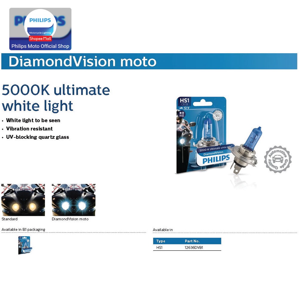 DiamondVision 35/35W HS1 5000K 12636DVB1 Bola Lampu Motor Philips-2