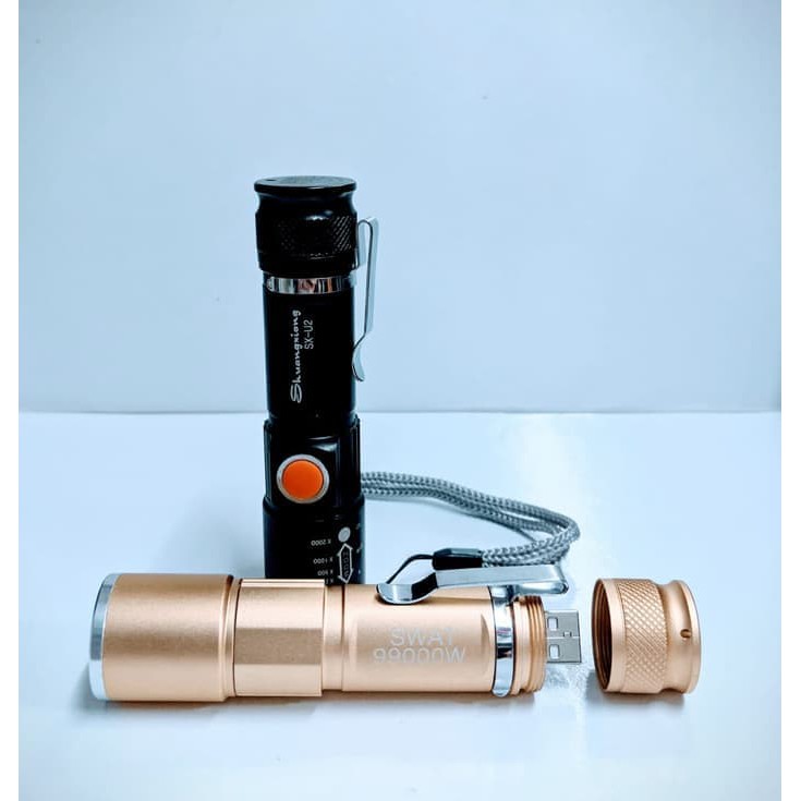 Senter swat Usb led T6 flashlight zoom