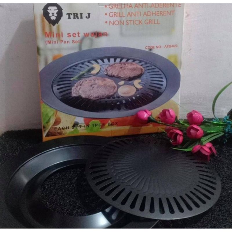 GRILL PAN BBQ BULAT BAKARAN PEMANGGANG ANTI LENGKET SMOKELESS PANGGANGAN ROASTER