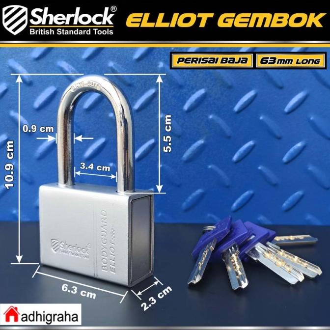 Gembok Elliot 63Mm Panjang Sherlock Serbaguna Bodyguard Perisai