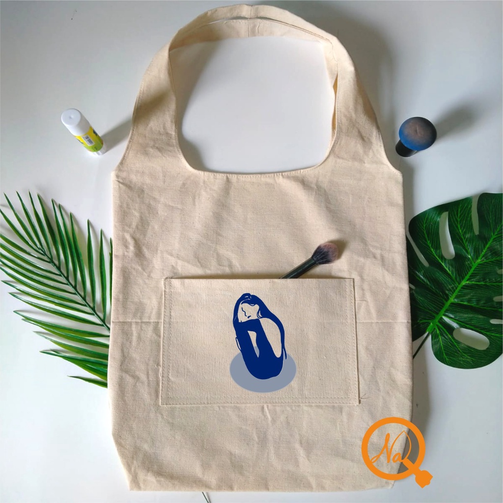 Totebag Vintage Tas tote Big Bahan Kanvas Tebal Tote Bag Kanvas-Perempuan