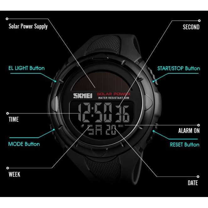 SKMEI Jam Tangan Tenaga Solar Pria Digital Anti Air Waterproof 50m