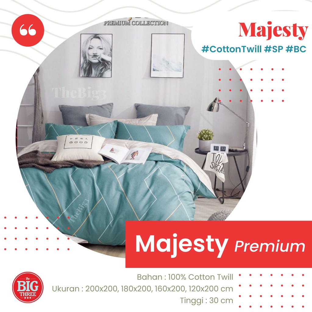 MAJESTY Sprei Katun twill 200x200  Tinggi 30 Motif Atmosphia Agro Imperial Big Leaf Daisy Dale Eynory Flowerressa Cactus Land Silver Dove Lovely Head  Precious Bubble - SP 200 T30 Super Xtra