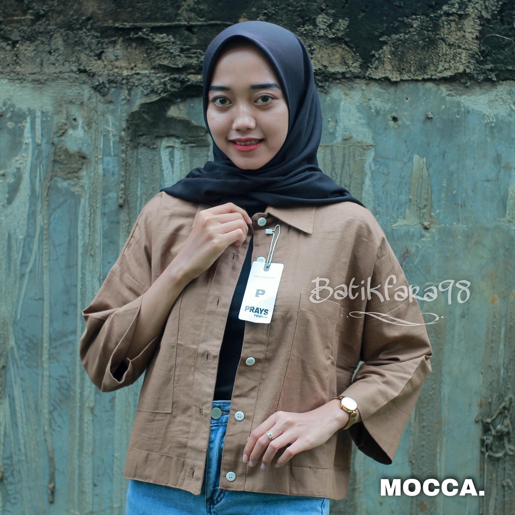 Kemeja Crop Linen Pocket - Oversized Shirt Linen - Outer Crop Linen - Atasan Wanita 99