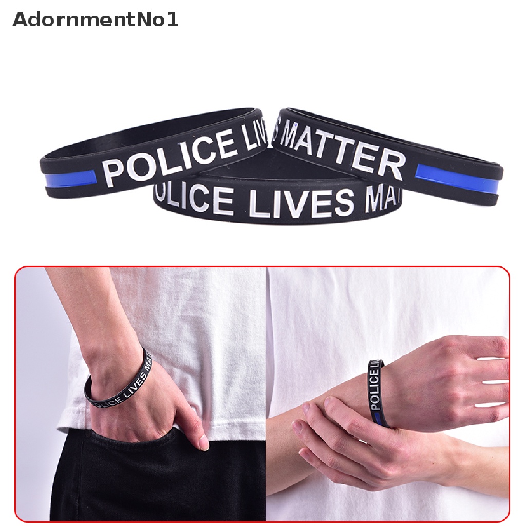 (AdornmentNo1) Gelang Tangan Karet Tipis Warna Hitam / Biru Untuk Aksesoris Wanita / Polisi