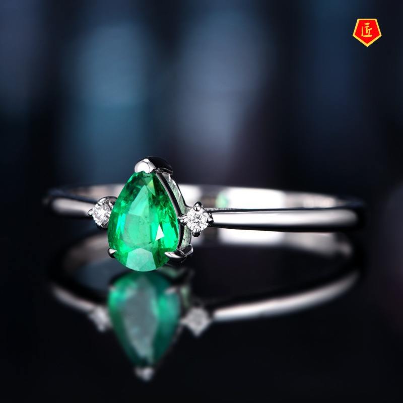 [Ready Stock]Exquisite Elegant Inlaid Carat Emerald Ring