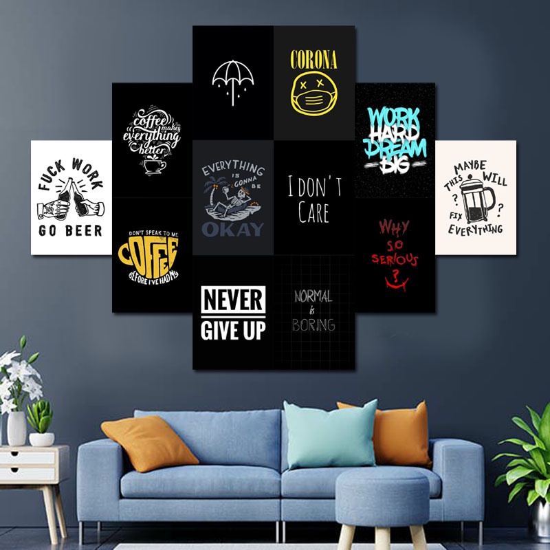 Poster Dinding Aesthetic New Black Ukuran A6 A5 A4  Murah 16 pcs | SC17 | Poster Murah - Poster Dind