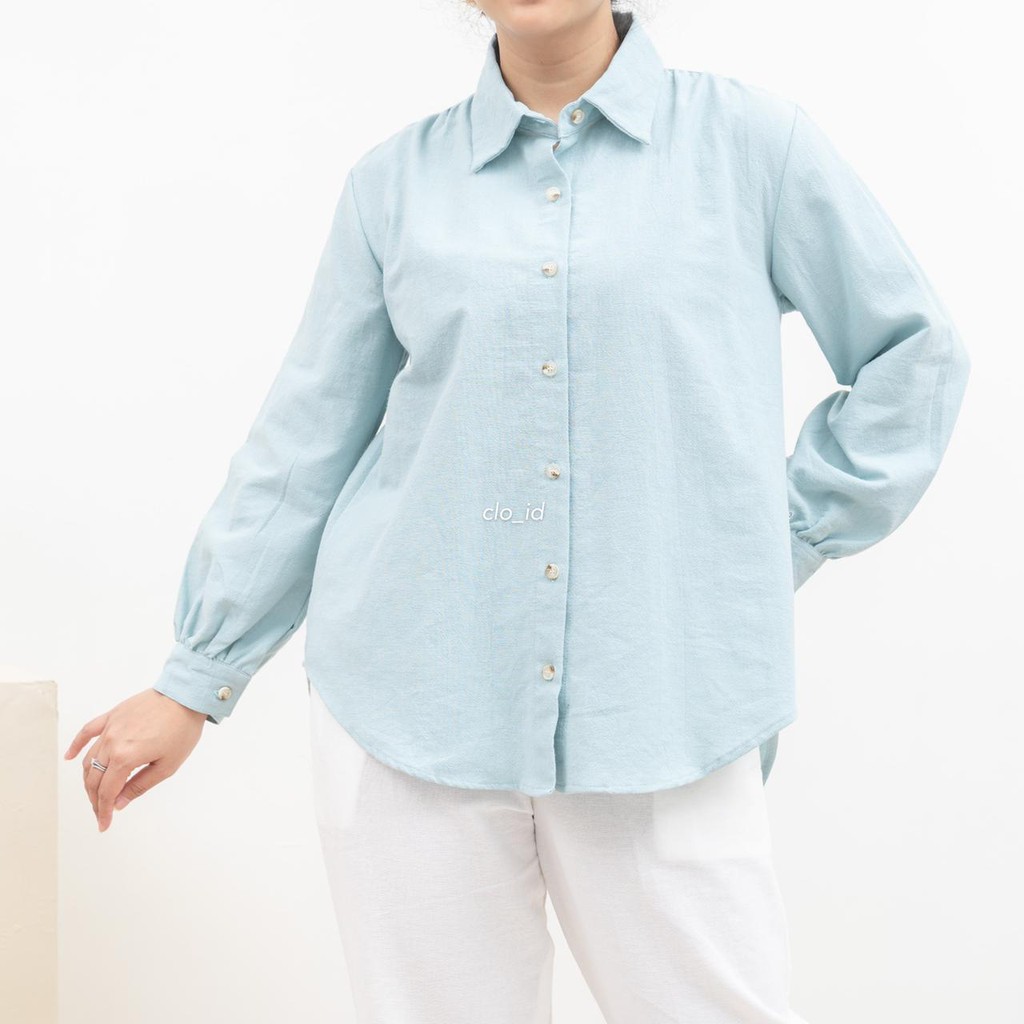 HAICLO Ava Linen Shirt / Atasan Kemeja Wanita-Marine