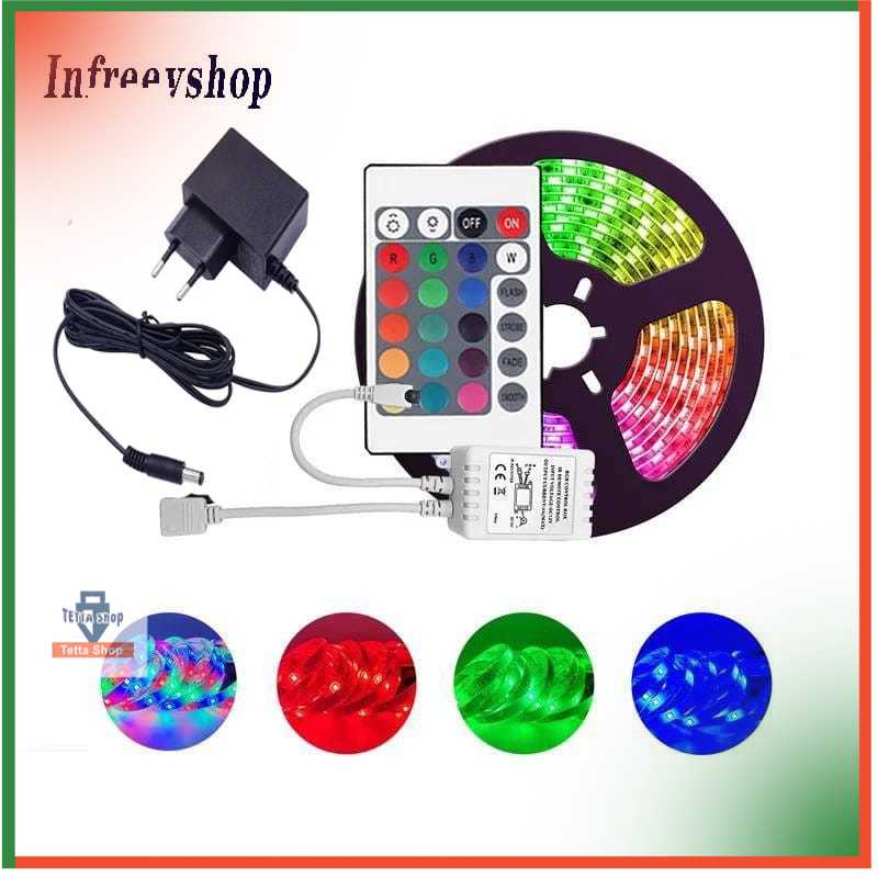 Paket Lampu Led Strip Selang 5-10 Meter Lengkap Remot dan Adapter Ada Double Tip Tinggal Tempel di Dinding Banyak Warna RGB Bisa Warna Warni Juga Satu Warna Kelap Kelip Nyala Terus