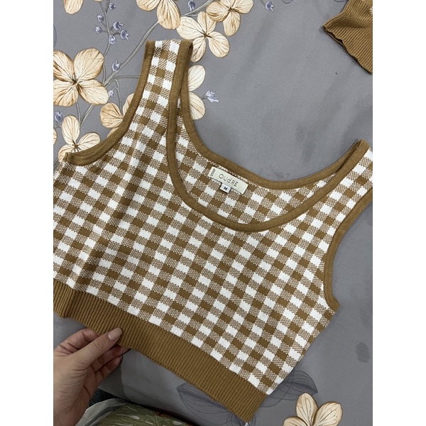 Oudre Yubi Cardigan & Tank Set in Camel