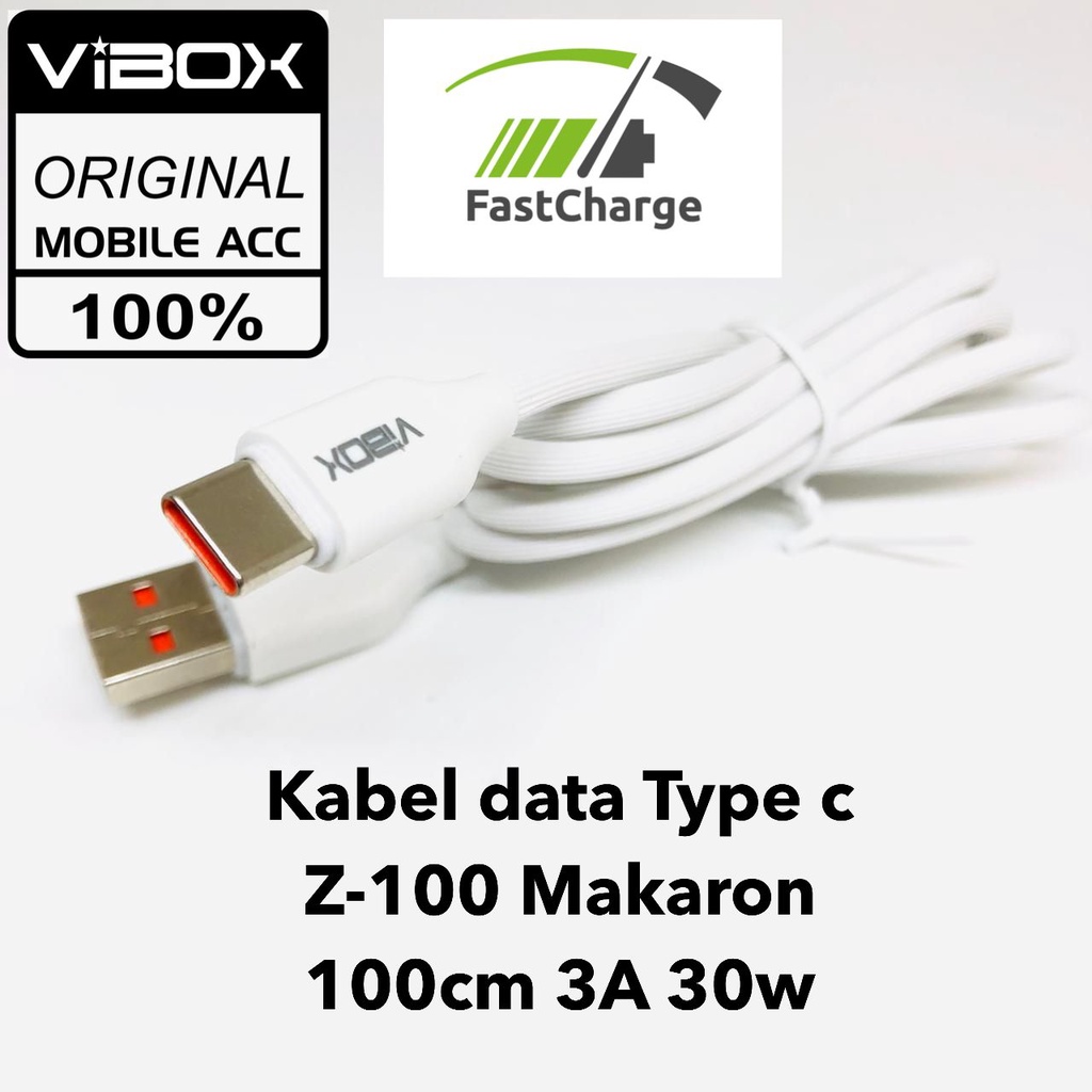 Kabel Data Vibox For Android Z100 MACARON A METER 3A 30W Kabel Charger Casan Vibox Micro dan Type-C