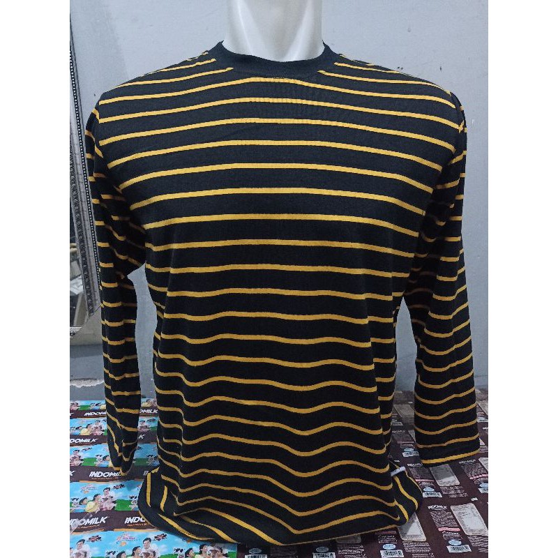 kaos stripe hitam kuning kecil lengan panjang