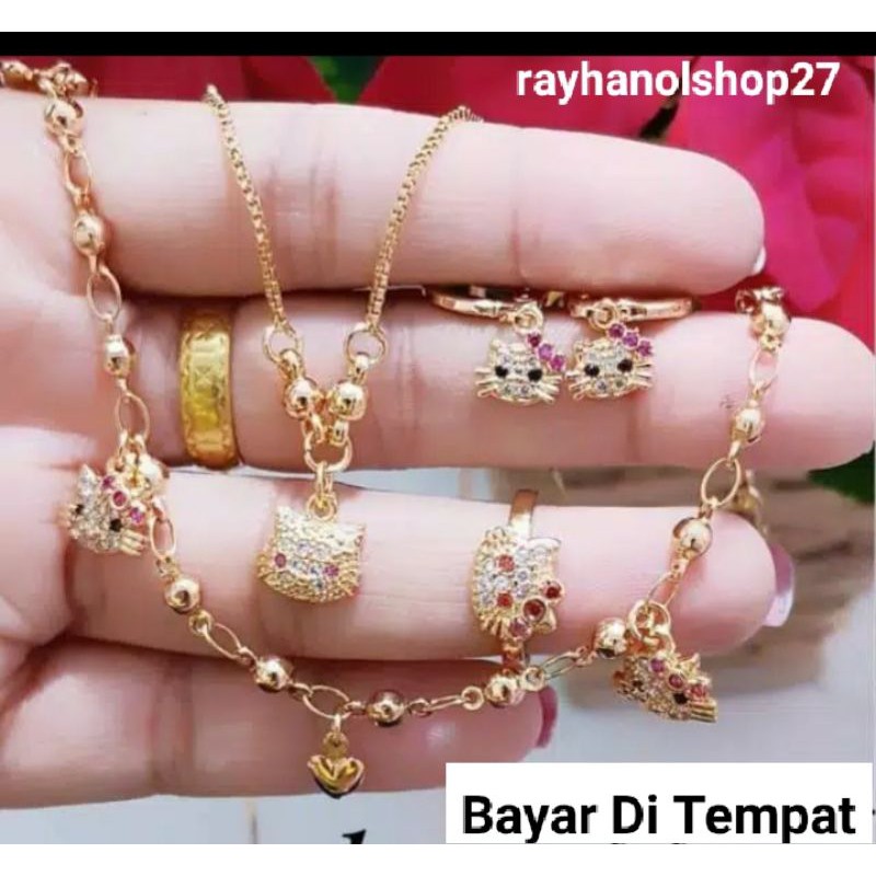 Set perhiasan anak Titanium motif kepala HK lapis emas gold