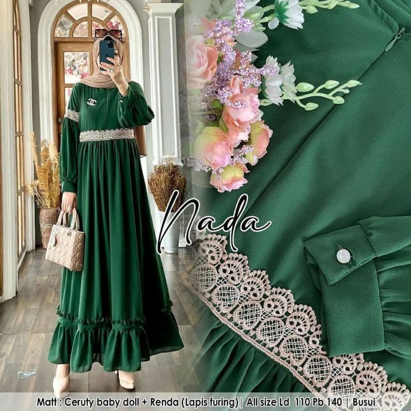 NADA DRESS // gamis terbaru best seller , gamis fashion Muslim, gamis renda