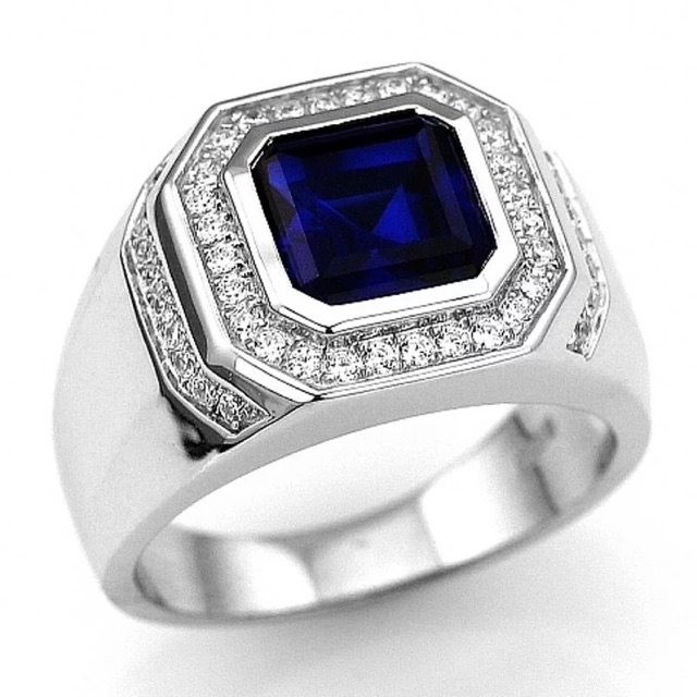 Cincin Pria Perak Elegan Minimalis Blue Saphire Batu Safir Biru