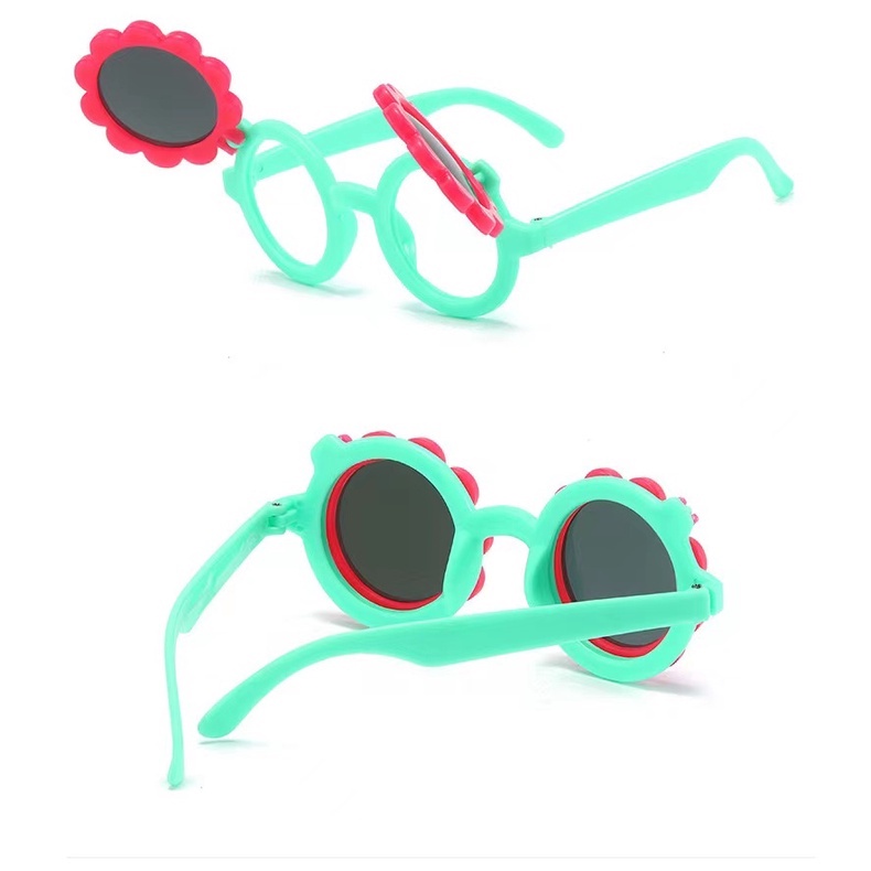 HC Kacamata Anak Fashion Kacamata Anak Motif Bunga Matahari Kacamata Hitam High Quality Kids Sunglasses Kaca Mata Murah Import-HC7541 HIJAU ROSE