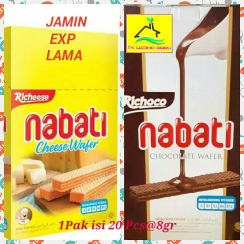 

Nabati Wafer Keju dan Coklat 1Box isi 20Pcs @ 8Gr