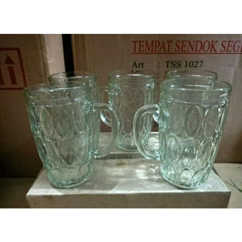 gelas jempol kaca/gelas gagang besar/warung warteg(6pcs)