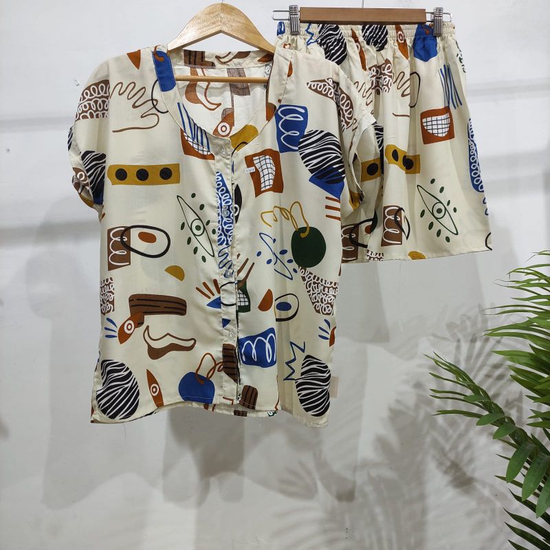 PIYAMA PENDEK RAYON | PIYAMA KANCING | BAJU RUMAHAN MURAH-TB P