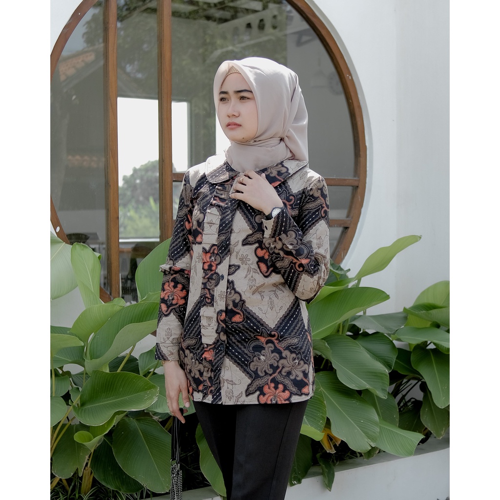 Batik Alina Piramid Blouse Baju Batik Wanita Modern S M L XL XXL Atasan Batik Modern Batik Wanita Kerja Kantor