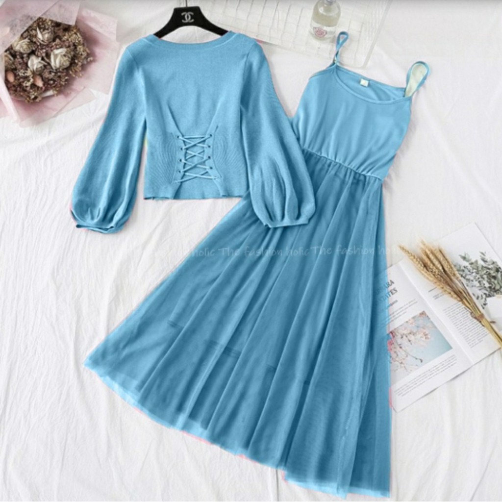 [VLFK] 2IN1 Set Overal Wanita / Setelan Wanita Murah / Set Overal Dress / Set Dress