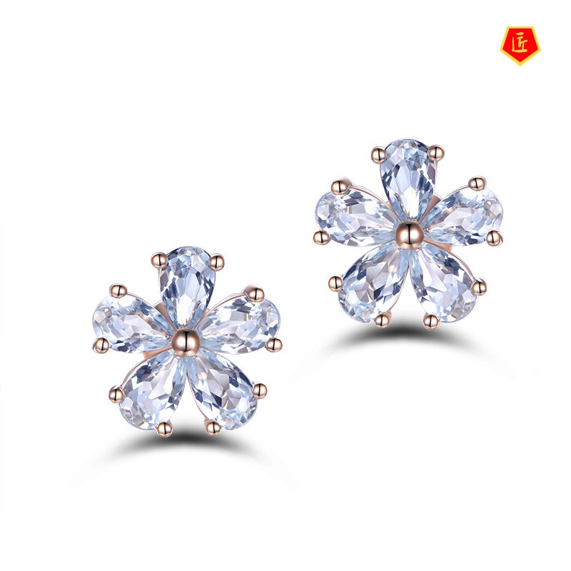 [Ready Stock]Simple Navy Blue Topaz Amethyst Stud Earrings for Women