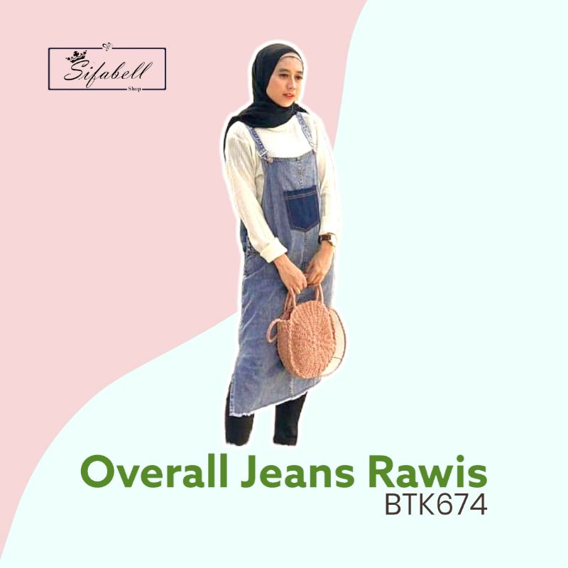 Overall Jeans Rawis Jumpsuit Wanita Polos BTK674