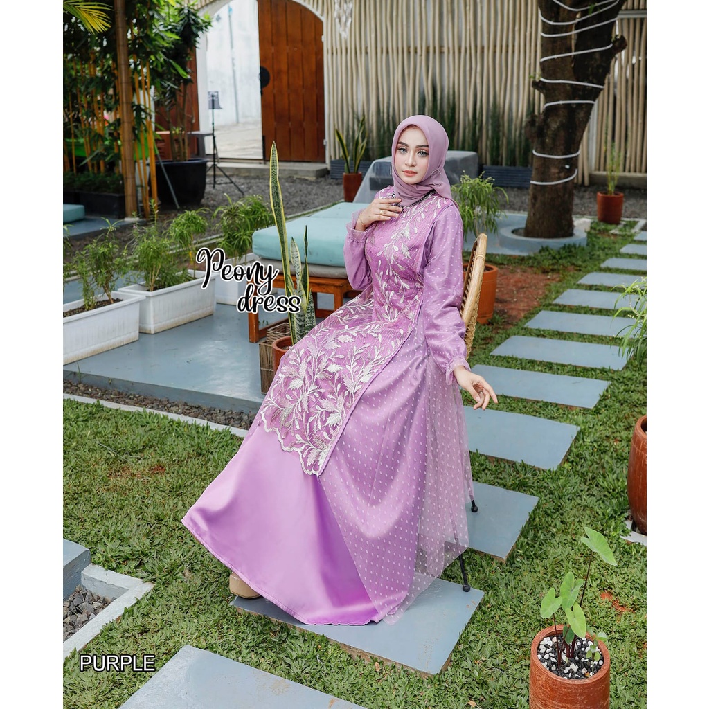 Gamis Syari PEONY maxi lebaran UMROH Muslim JUMBO-8