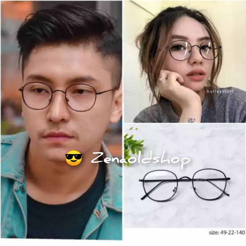 Kacamata Pria Wanita model Bulat/Kacamata Antiradiasi Bonus Lensa Minus Silinder Plus