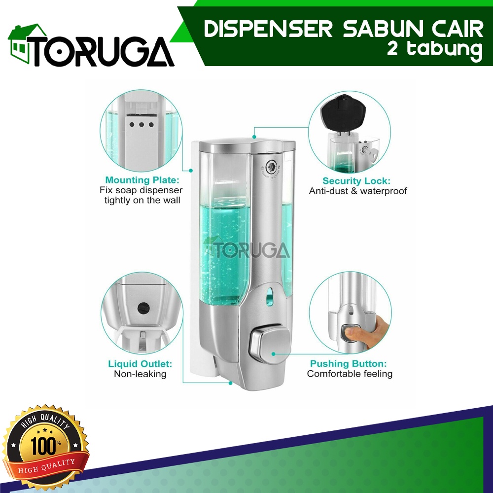 Dispenser Sabun Cair dan Shampo 2 Tabung Touch Soap Dispenser Keylock Sabun Cuci Tangan Cair 2in1