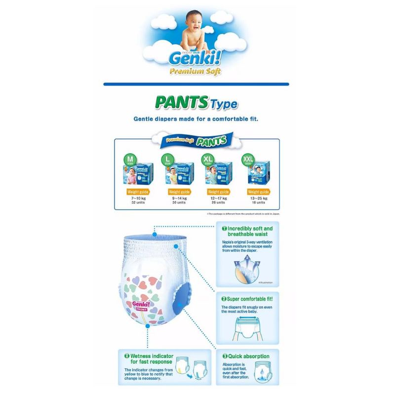 Nepia Genki Premium Soft Pants Jumbo Pack L44 XL38 XXL26 - Popok Bayi Sekali Pakai Popok Celana