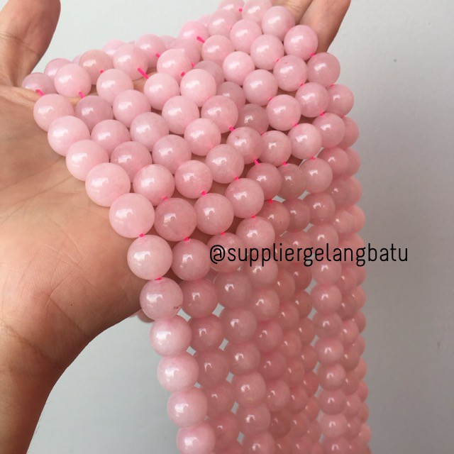 batu kristal rose quartz 12mm pink natural crystal stone healing ping bahan gelang kalung batu alam