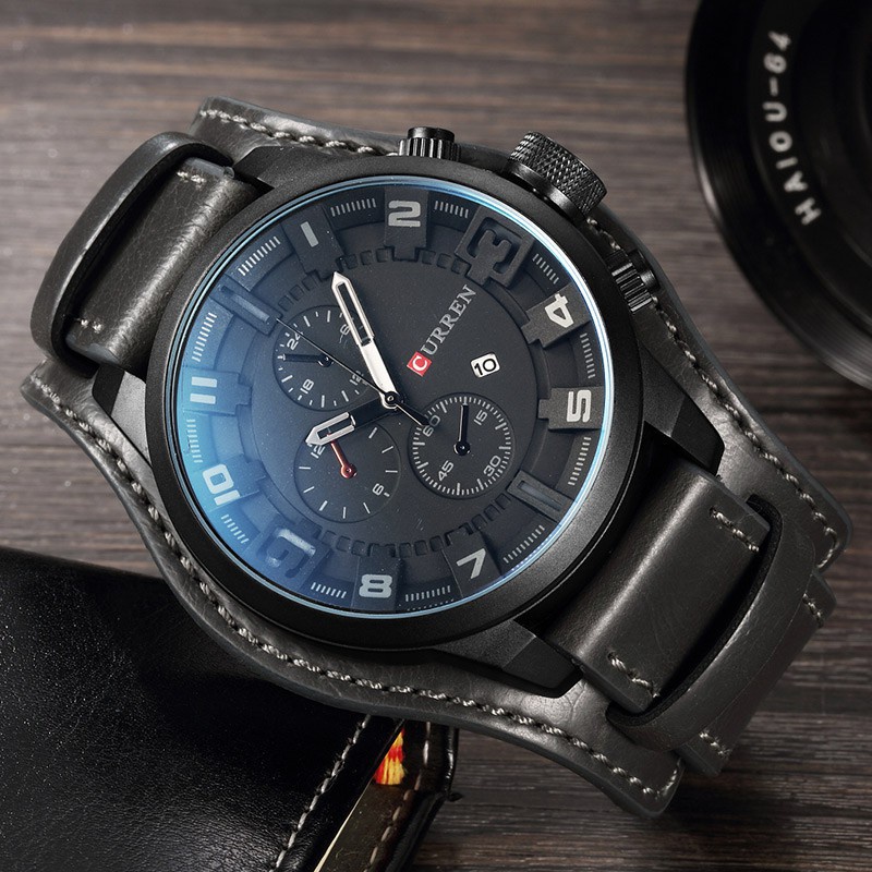 CURREN 8225 Jam Tangan Pria Analog Tali Kulit Chronograph Murah Fashion Pria Jam Men Quartz Watch