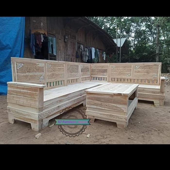Kursi sudut/ pojok ukir jati mentahan