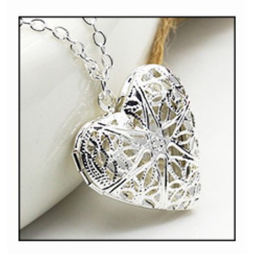 STK9 Fragrance Silver Love Heart Locket Steel Necklace Bead Cage Women