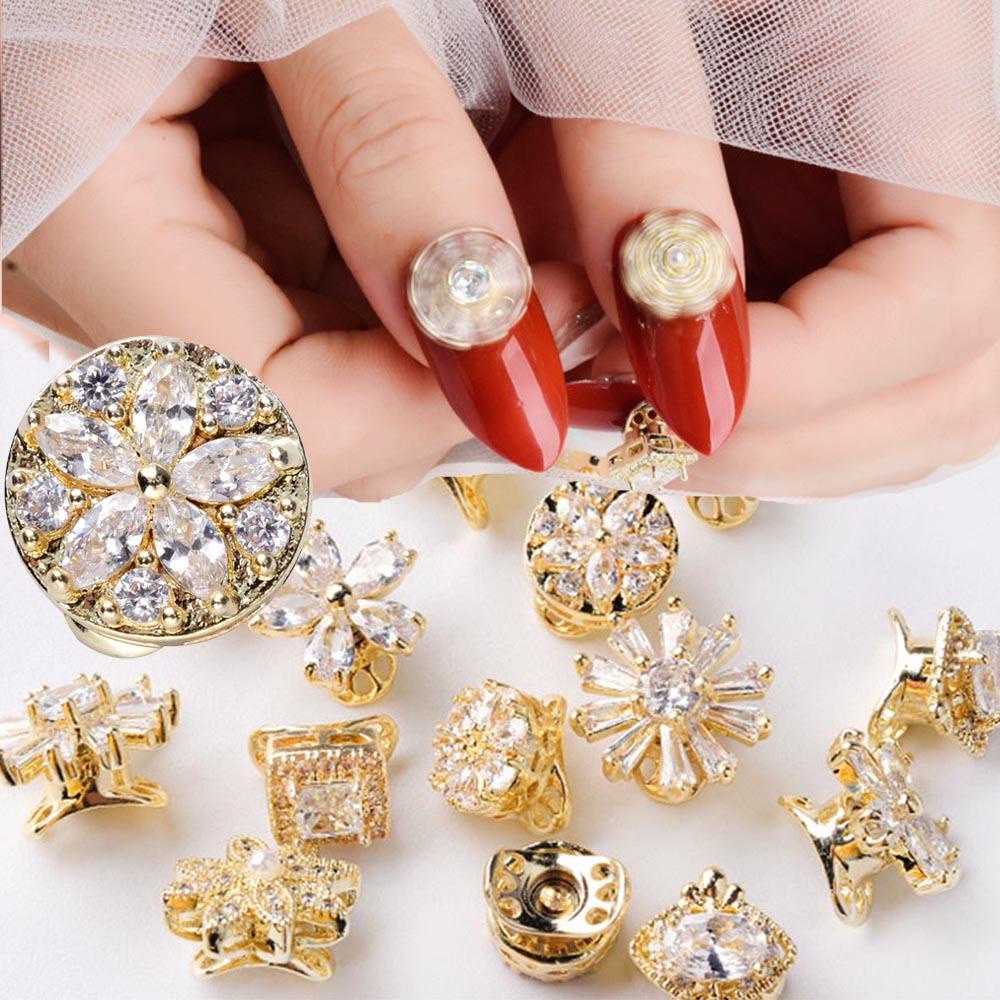 Needway   Rotatable Nail Zircon Gold Shiny Tahan Lama Paduan Logam Berputar Cepat Rotatable Nail Rhinestones