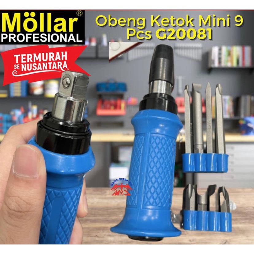Obeng Ketok MOLLAR Set 9pcs Mata CrV Panjang Pendek gagang Karet - Obeng Getok Putar 9 pcs - 9pcs/set Impact Driver MOLLAR G20081