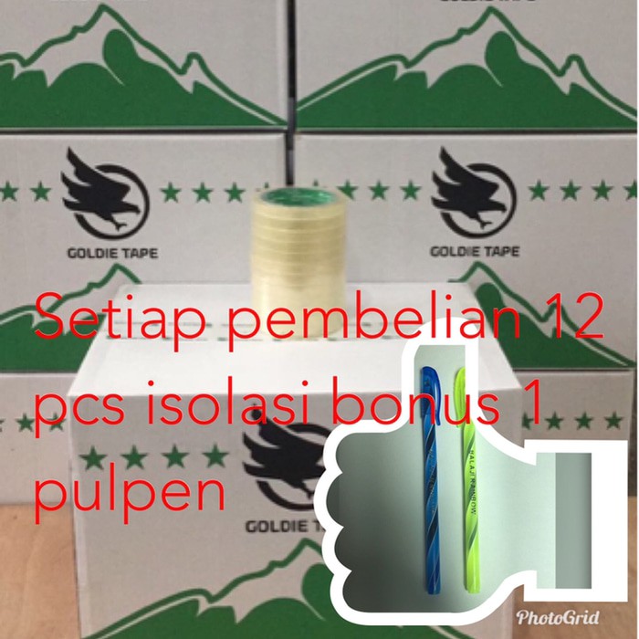 

12 pc lakban /selotip/isolasi GOLDIE 11mm x 65 meter bening