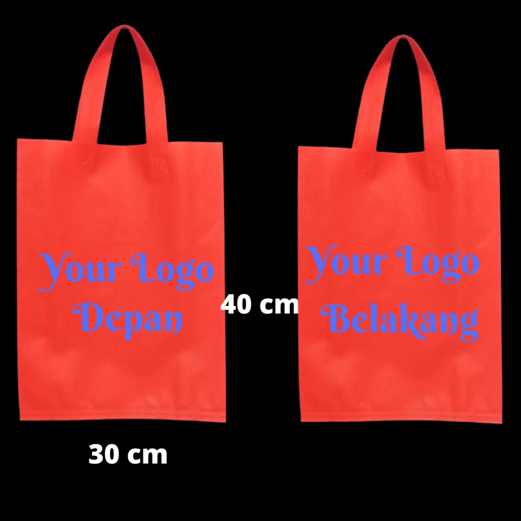 

Tas Spunbond Goodie Bag Handle Tali 30x40x8cm Sablon 2 Sisi 1 Warna