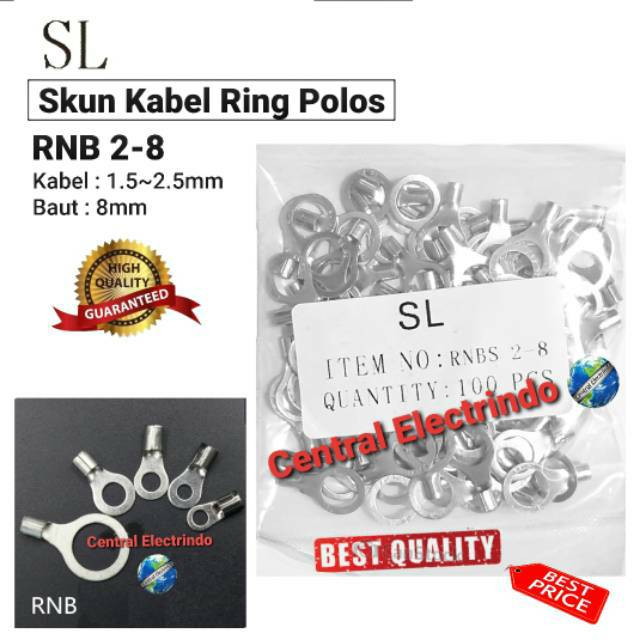Skun Kabel Ring Polos RNB 2-8 Kabel 1.5~2.5mm Baut 8mm SL.